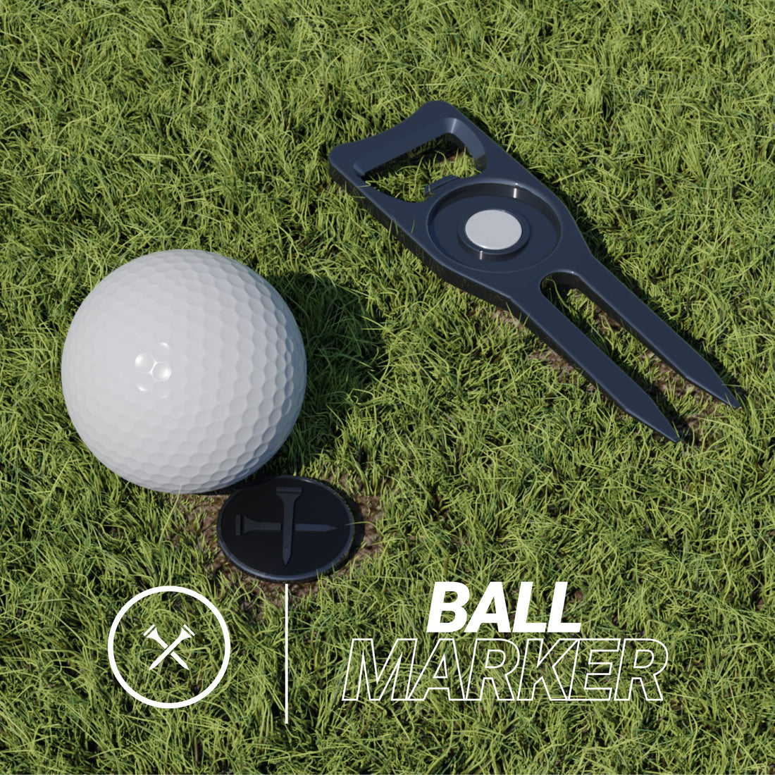 Blue Tees Golf 6 - in - 1 Premium Divot Tool & Ball Marker - Dude Golf