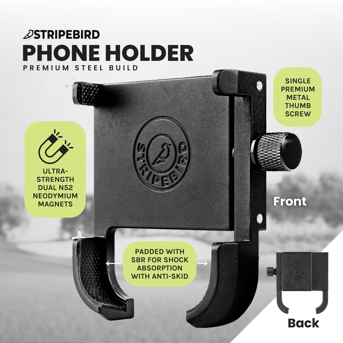 Stripebird - Original Magnetic Golf Cart Phone Holder - Dude Golf