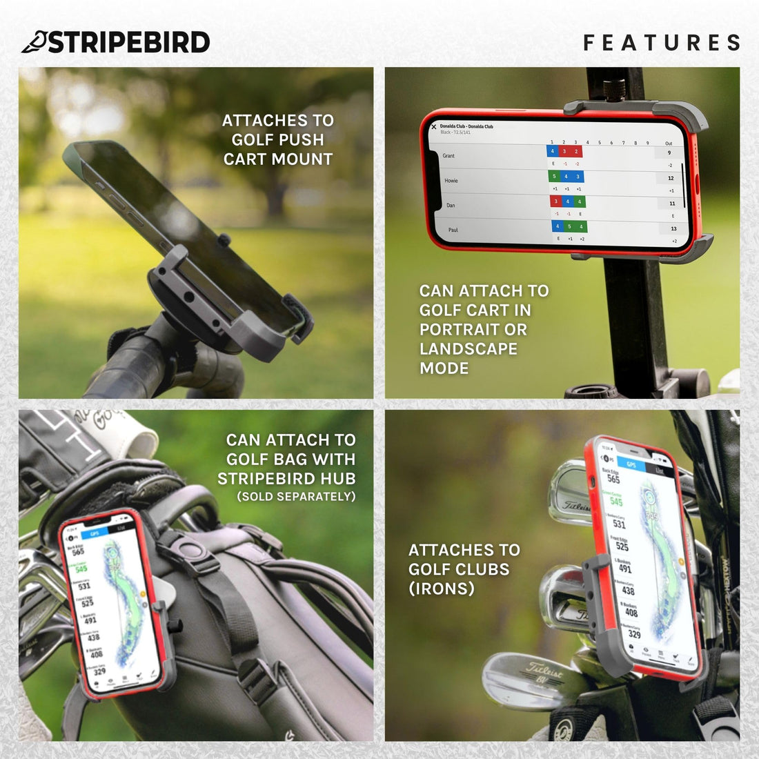 Stripebird - Original Magnetic Golf Cart Phone Holder - Dude Golf
