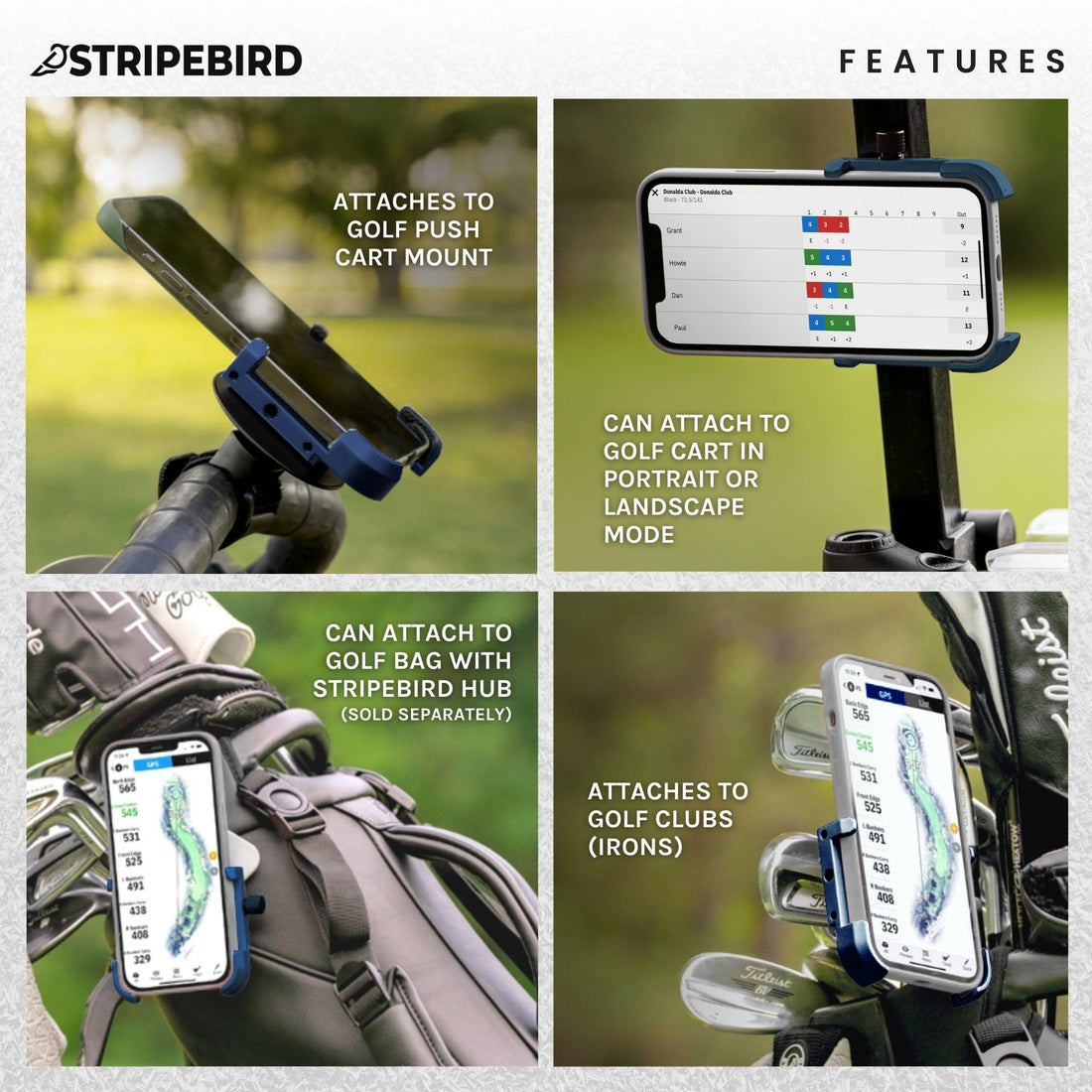 Stripebird - Original Magnetic Golf Cart Phone Holder - Dude Golf