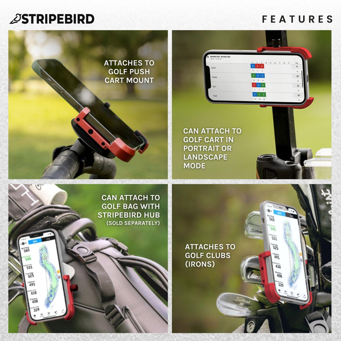 Stripebird - Original Magnetic Golf Cart Phone Holder - Dude Golf