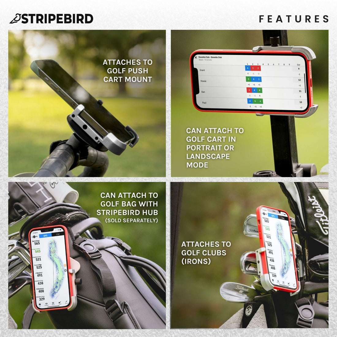 Stripebird - Original Magnetic Golf Cart Phone Holder - Dude Golf